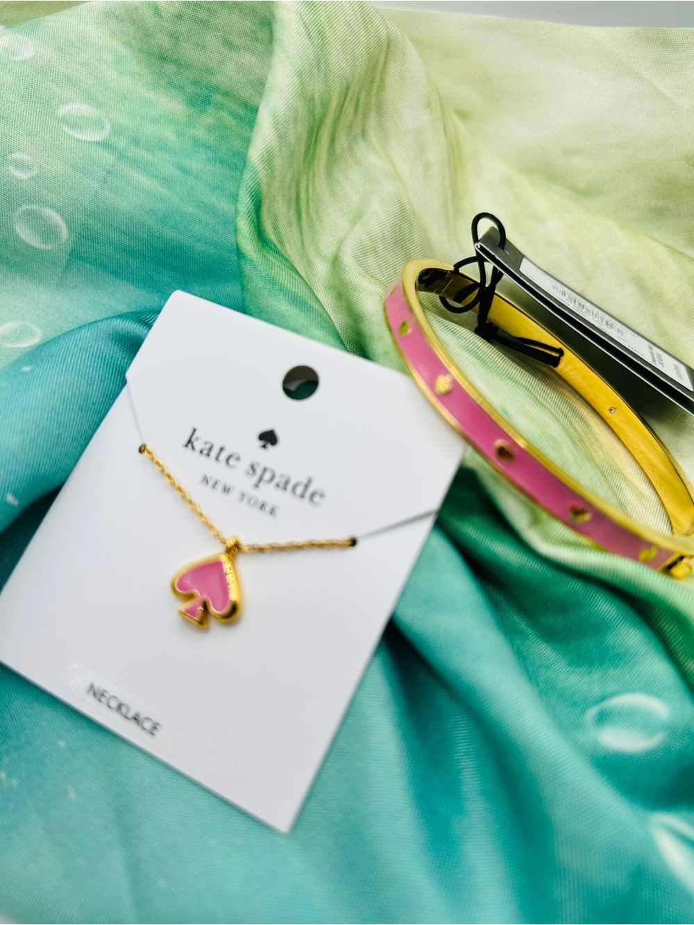 Kate Spade Spot the Spade Enamel Bangle & Delicate Pendant Necklace Pink & Gold